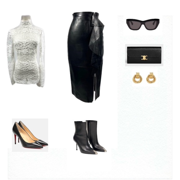 Givenchy Black Leather Midi Skirt - Size 4- Luxury Designer - Picture 8 of 12